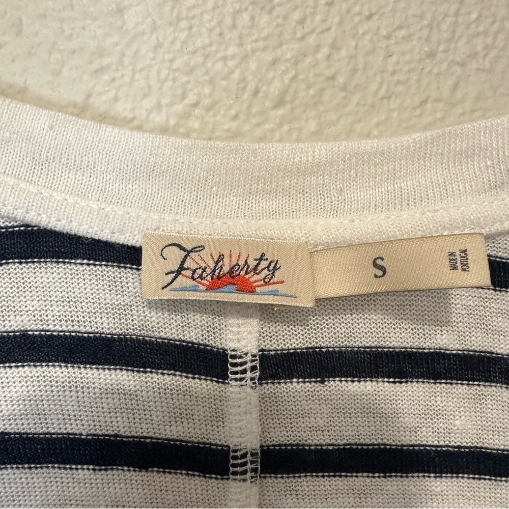 Faherty Navy and White Striped V-Neck Top - Picture 3 of 7